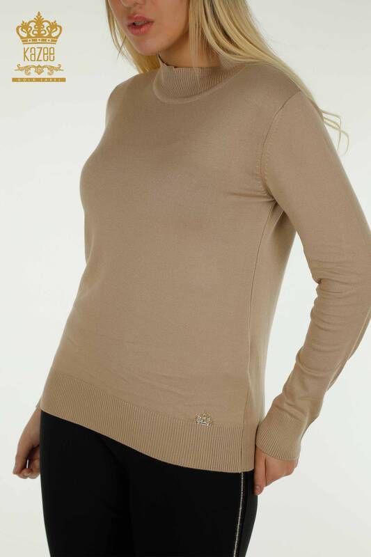 Venta al por mayor Suéter de Punto para Mujer Cuello Alto Básico Beige - 30613 | KAZEE