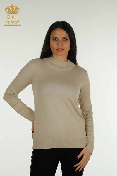 Venta al por mayor Suéter de Punto para Mujer Cuello Alto Básico Beige Claro - 30613 | KAZEE - Thumbnail