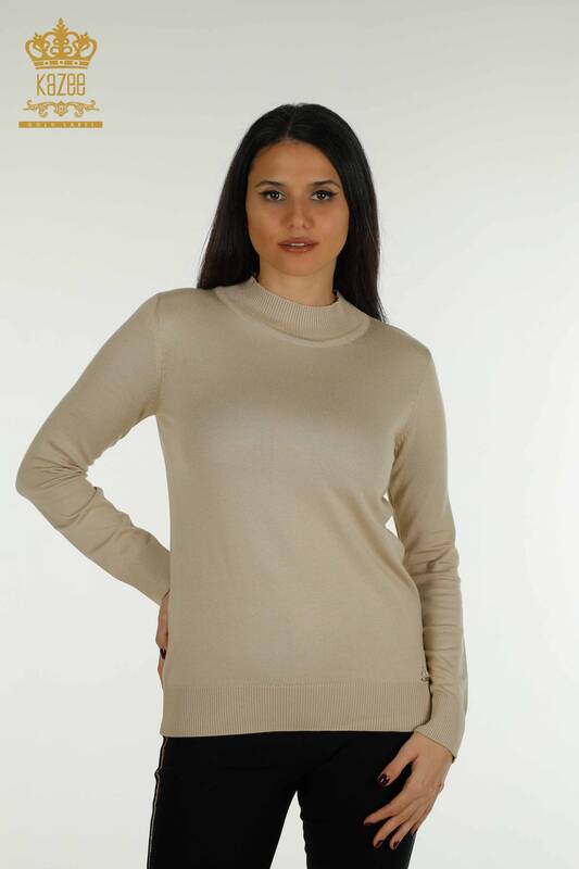Venta al por mayor Suéter de Punto para Mujer Cuello Alto Básico Beige Claro - 30613 | KAZEE