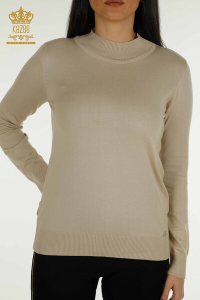 Venta al por mayor Suéter de Punto para Mujer Cuello Alto Básico Beige Claro - 30613 | KAZEE - Thumbnail