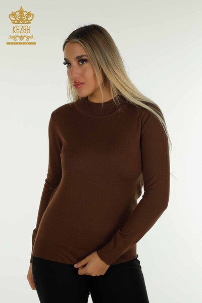 Venta al por mayor Suéter de Punto para Mujer Cuello Alto Básico Marrón - 30613 | KAZEE - Thumbnail