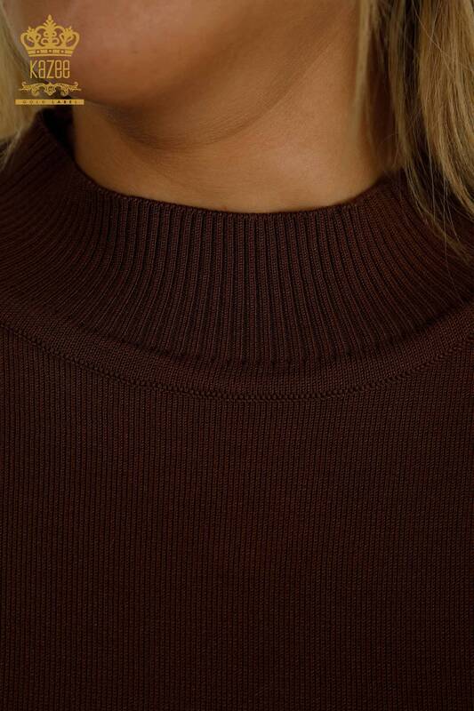 Venta al por mayor Suéter de Punto para Mujer Cuello Alto Básico Marrón - 30613 | KAZEE