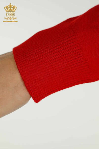 Venta al por mayor Suéter de Punto para Mujer Cuello Alto Básico Rojo - 30613 | KAZEE - Thumbnail