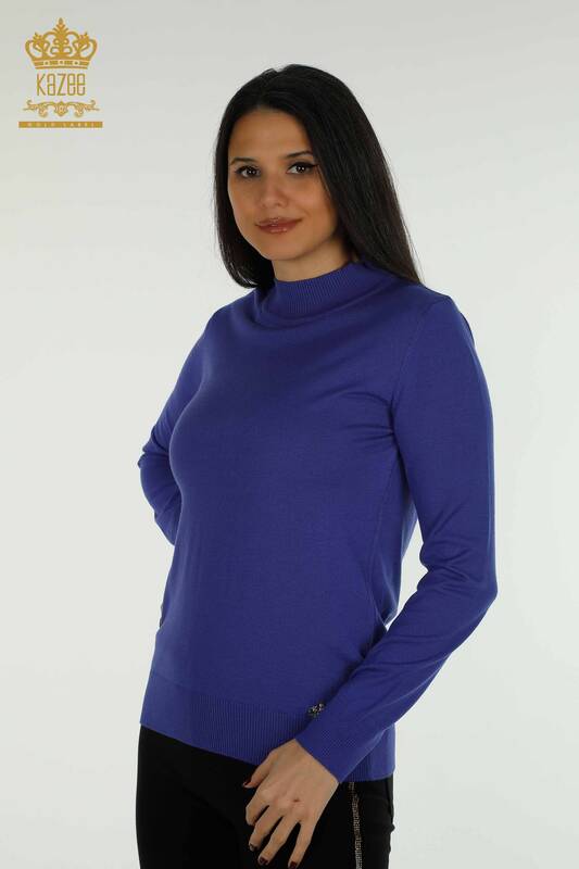 Venta al por mayor Suéter de Punto para Mujer Cuello Alto Básico Violeta - 30613 | KAZEE