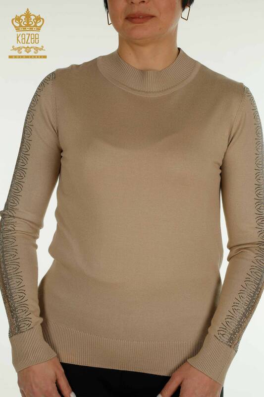 Venta al por mayor de Prendas de Punto para Mujer Suéter Cuello Alto Beige - 30564 | KAZEE