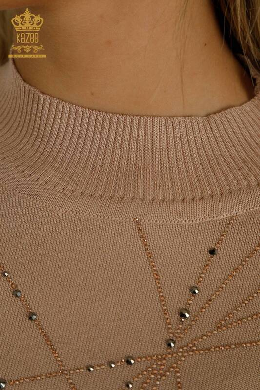 Venta al por mayor de Prendas de Punto para Mujer Suéter con Cuello Alto en Polvo - 30454 | KAZEE