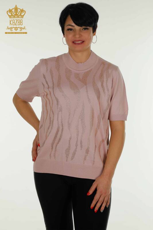 Venta al por mayor Suéter de Punto para Mujer con Cuello Alto en Polvo - 30670 | KAZEE