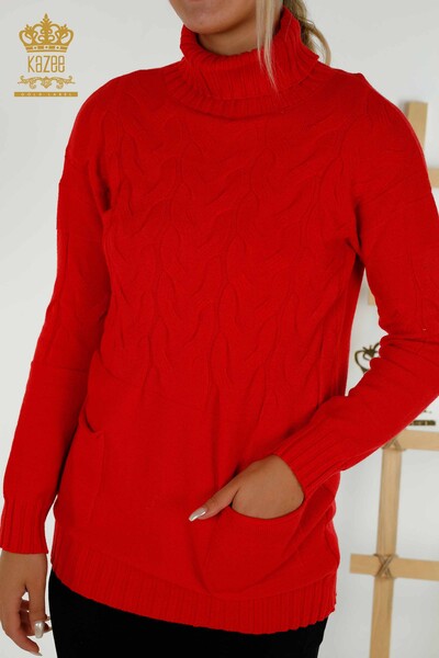 Venta al por mayor de Prendas de Punto para Mujer Suéter Cuello Alto Rojo - 30231 | KAZEE - Thumbnail