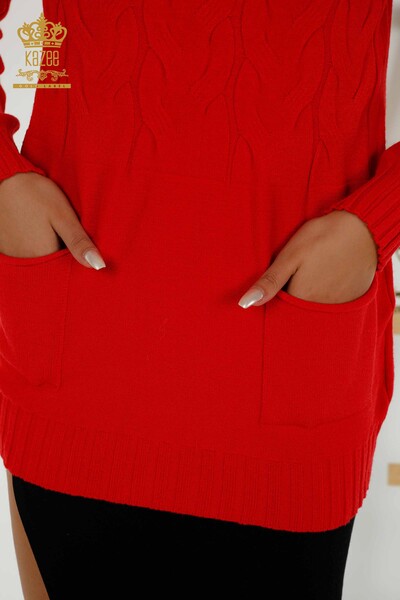 Venta al por mayor de Prendas de Punto para Mujer Suéter Cuello Alto Rojo - 30231 | KAZEE - Thumbnail