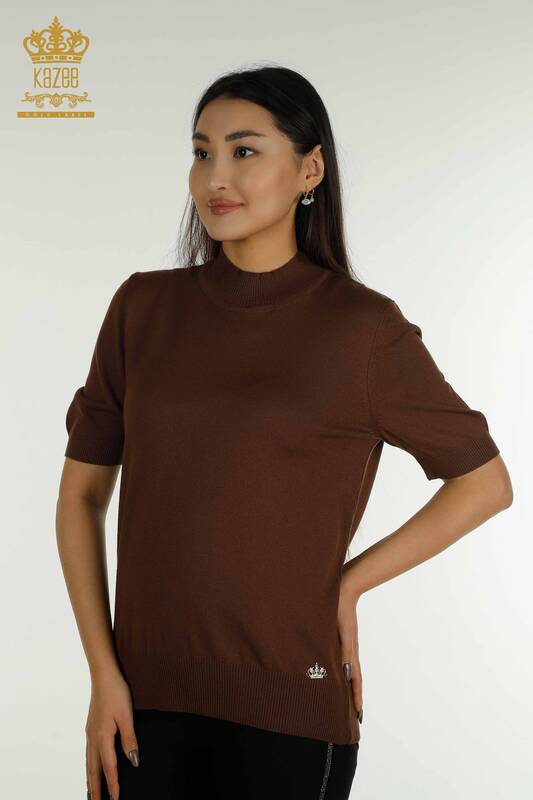Venta al por mayor Suéter de Punto para Mujer Cuello Alto Viscosa Marrón - 16168 | KAZEE