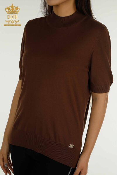 Venta al por mayor Suéter de Punto para Mujer Cuello Alto Viscosa Marrón - 16168 | KAZEE - Thumbnail