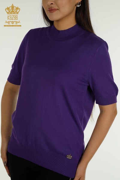 Venta al por mayor de Punto de Mujer Suéter Cuello Alto Viscosa Púrpura - 16168 | KAZEE - Thumbnail