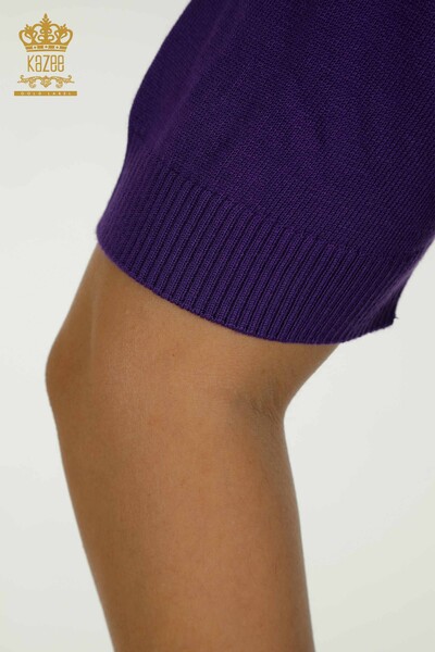 Venta al por mayor de Punto de Mujer Suéter Cuello Alto Viscosa Púrpura - 16168 | KAZEE - Thumbnail