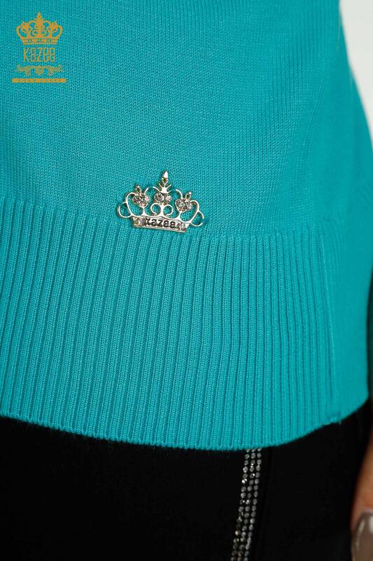 Venta al por mayor de Punto de Mujer Suéter Cuello Alto Viscosa Turquesa - 16168 | KAZEE