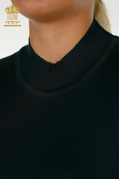 Venta al por mayor de Punto de Mujer Suéter Cuello Alto Viscosa Verde Oscuro - 16168 | KAZEE - Thumbnail