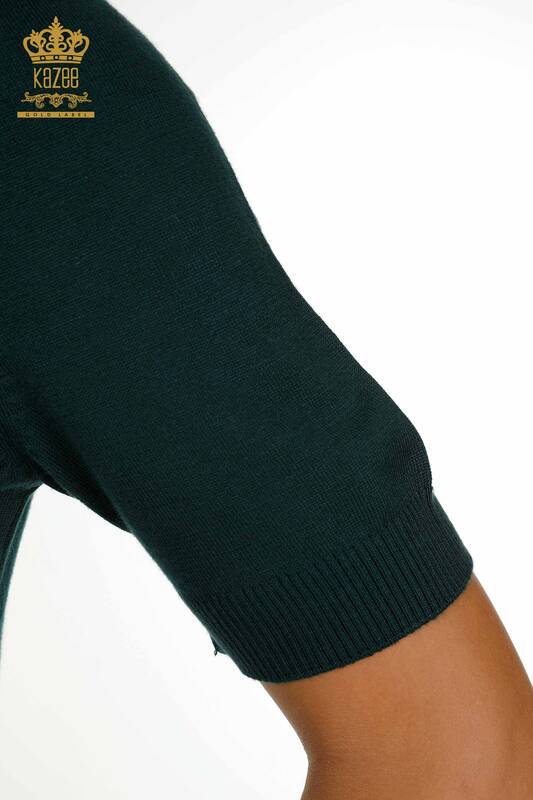 Venta al por mayor de Punto de Mujer Suéter Cuello Alto Viscosa Verde Oscuro - 16168 | KAZEE