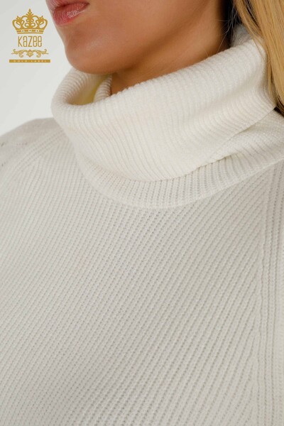 Venta al por mayor Suéter de punto para mujer Manga de cuello alto Detallado Crudo - 30560 | KAZEE - Thumbnail