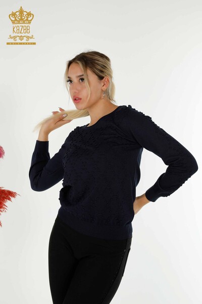 Venta al por mayor Jersey de Punto para Mujer Cuello Redondo Azul Marino - 30408 ​​| KAZEE - Thumbnail