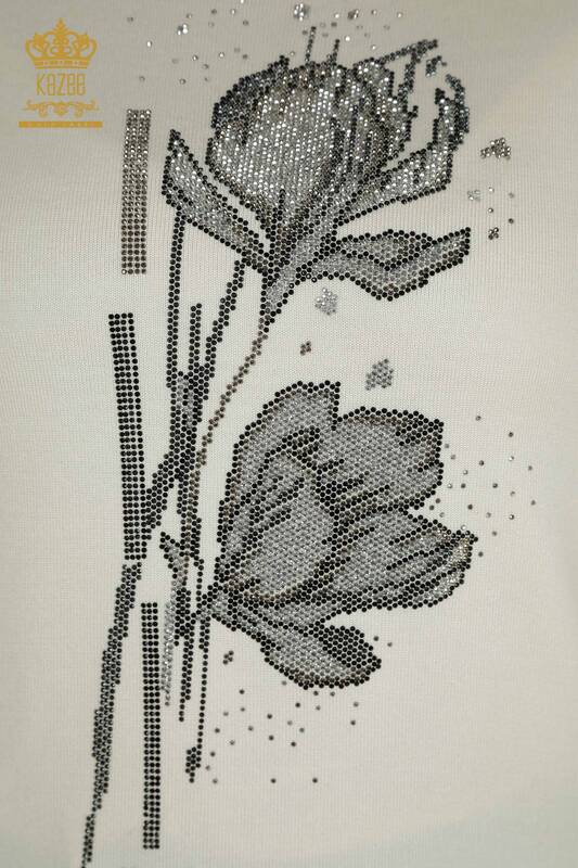 Venta al por mayor Suéter de punto para mujer con estampado floral Crudo - 30656 | KAZEE