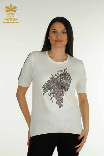 Venta al por mayor Jersey de punto para mujer con estampado de uva Crudo - 30488 | KAZEE - Thumbnail
