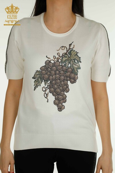 Venta al por mayor Jersey de punto para mujer con estampado de uva Crudo - 30488 | KAZEE - Thumbnail