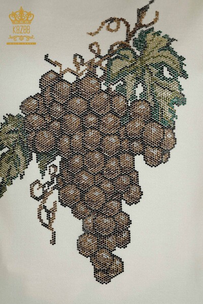 Venta al por mayor Jersey de punto para mujer con estampado de uva Crudo - 30488 | KAZEE - Thumbnail (2)