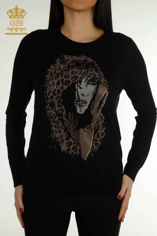 Venta al por mayor Suéter de Punto para Mujer Figurado Negro - 30102 | KAZEE