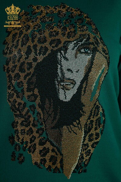 Venta al por mayor Suéter de Punto para Mujer Figurado Verde - 30102 | KAZEE - Thumbnail (2)