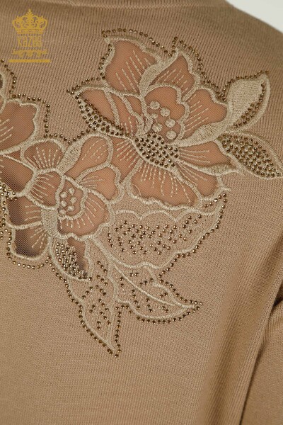 Venta al por mayor Suéter de Punto para Mujer Bordado de Flores Beige - 30126 | KAZEE - Thumbnail