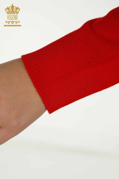 Venta al por mayor Suéter de Punto para Mujer Rojo con Bordado de Flores - 16849 | KAZEE - Thumbnail