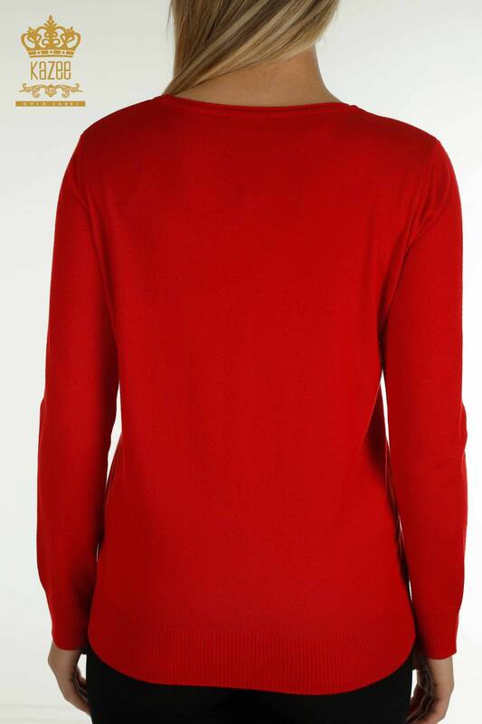 Venta al por mayor Suéter de Punto para Mujer Rojo con Bordado de Flores - 16849 | KAZEE
