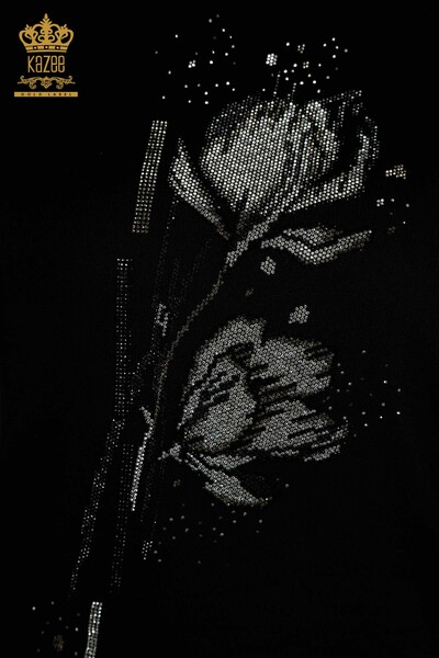 Venta al por mayor Suéter de punto para mujer con estampado floral Negro - 30656 | KAZEE - Thumbnail (2)