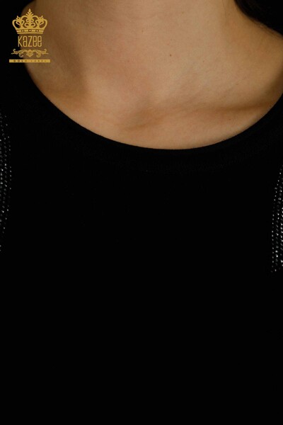 Venta al por mayor de Punto de Mujer Suéter Hombro Piedra Bordada Negro - 30792 | KAZEE - Thumbnail