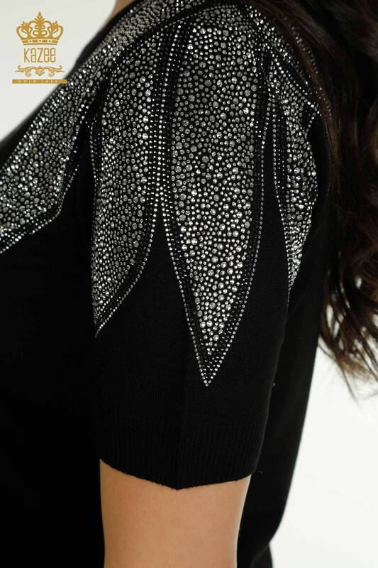 Venta al por mayor Suéter de Punto para Mujer Hombro Piedra Bordada Negro-Blanco - 30792 | KAZEE
