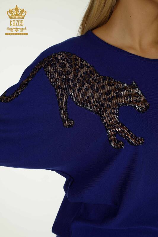 Venta al por mayor de Mujer Suéter de Punto Leopardo Piedra Bordada Saks - 30633 | KAZEE
