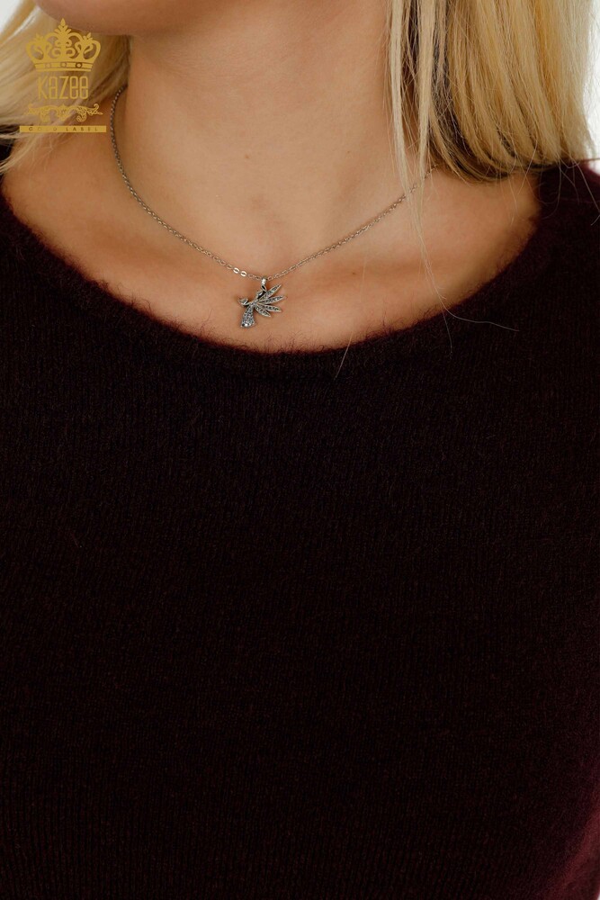 Venta al por mayor Jersey de Punto para Mujer con Logo Angora Ciruela - 18432 | KAZEE - 3