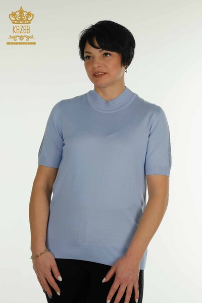 Venta al por mayor de Punto de Mujer Suéter Manga Piedra Bordada Azul - 30552 | KAZEE - Thumbnail