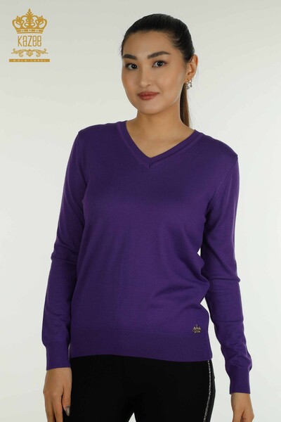 Venta al por mayor de Prendas de Punto para Mujer Suéter Manga Larga Púrpura - 11071 | KAZEE - Thumbnail