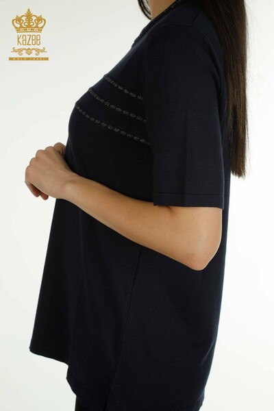 Venta al por mayor Suéter de Punto para Mujer Modelo Americano Azul Marino - 30352 | KAZEE - Thumbnail