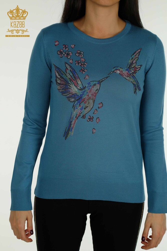 Venta al por mayor Suéter de Punto para Mujer Azul con Bordado de Aves - 30401 | KAZEE - 2