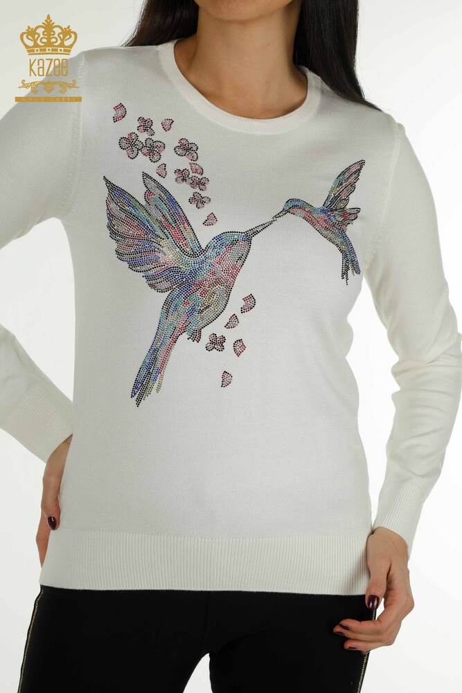 Venta al por mayor Suéter de Punto para Mujer Pájaro Bordado Crudo - 30401 | KAZEE - 2
