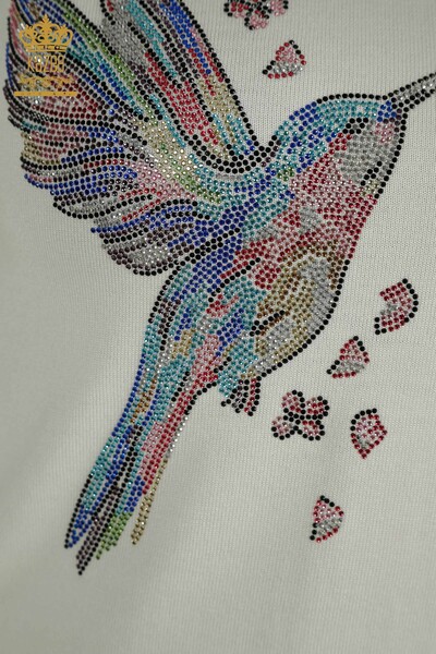 Venta al por mayor Suéter de Punto para Mujer Pájaro Bordado Crudo - 30401 | KAZEE - 3