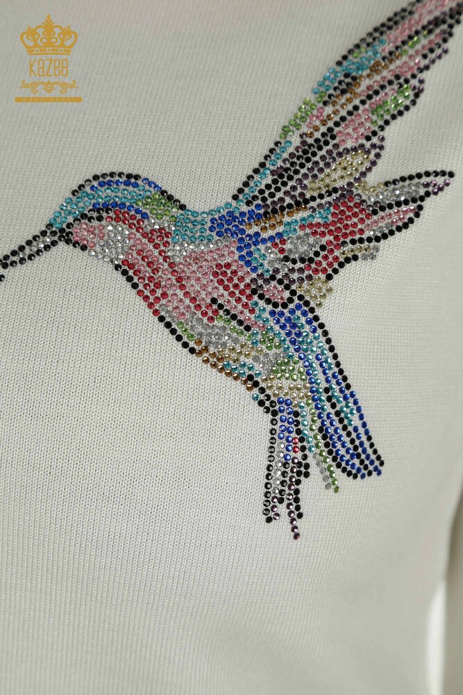 Venta al por mayor Suéter de Punto para Mujer Pájaro Bordado Crudo - 30401 | KAZEE - 4
