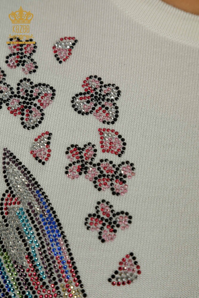 Venta al por mayor Suéter de Punto para Mujer Pájaro Bordado Crudo - 30401 | KAZEE - 5