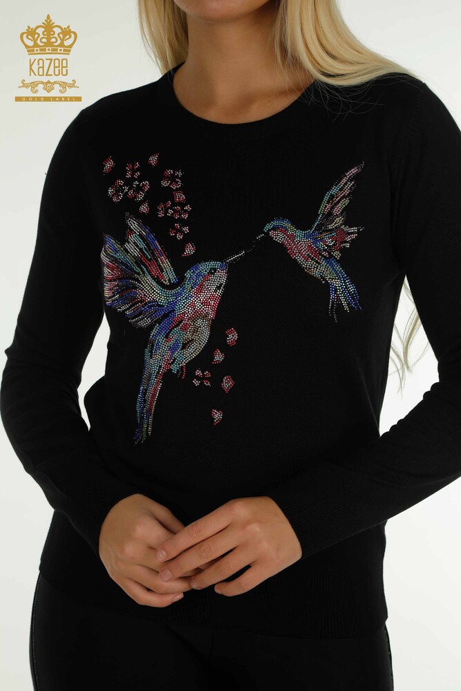 Venta al por mayor Suéter de Punto para Mujer Negro con Bordado de Aves - 30401 | KAZEE - 2