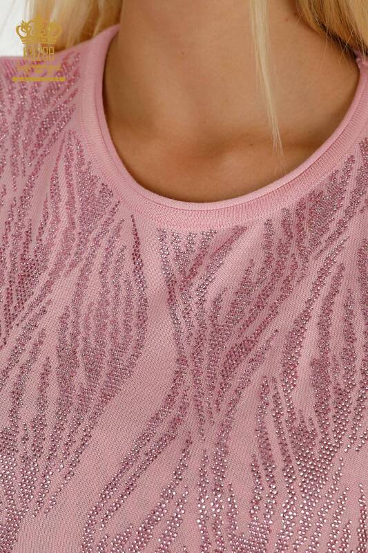 Venta al por mayor Suéter de Punto para Mujer Bordado con Piedras de Cristal Rosa - 30332 | KAZEE