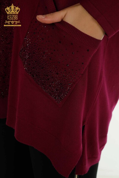 Venta al por mayor Suéter de Punto para Mujer Bordado con Piedras de Cristal Púrpura - 30602 | KAZEE - Thumbnail