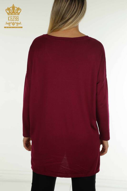 Venta al por mayor Suéter de Punto para Mujer Bordado con Piedras de Cristal Púrpura - 30602 | KAZEE