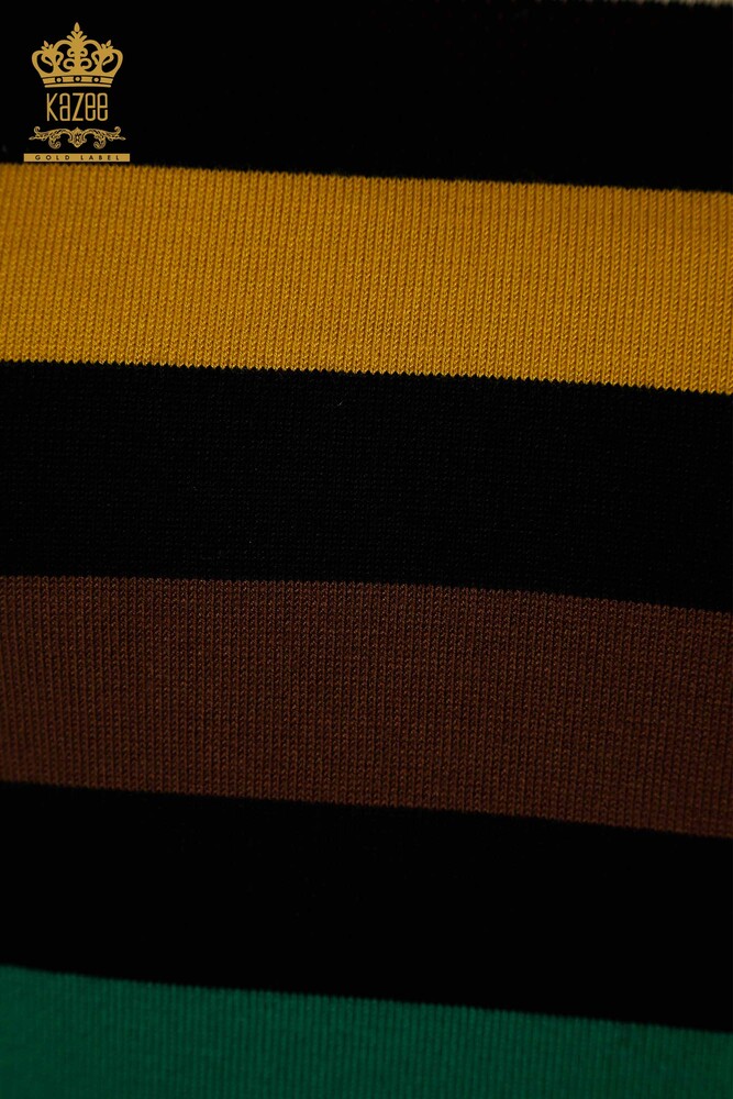 Venta al por mayor Suéter de Punto para Mujer A Rayas Bicolor Negro Azafrán - 30133 | KAZEE - 4