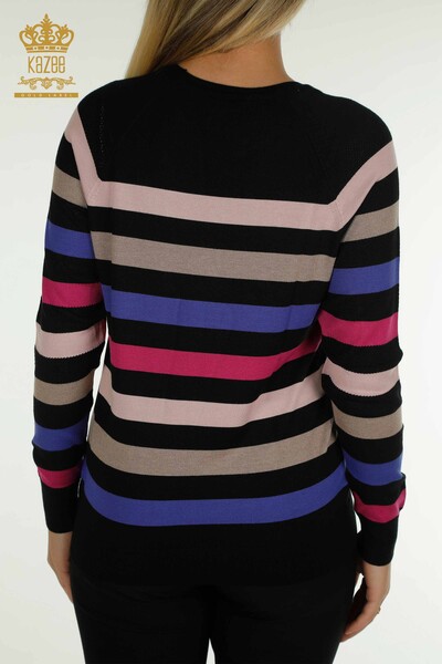 Venta al por mayor Suéter de Punto para Mujer Rayas Bicolor Negro Fucsia - 30133 | KAZEE - Thumbnail